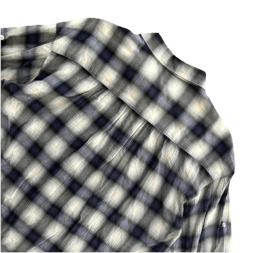 Vince Women's Oversized Plaid 100% Cotton‎ Roll Tab Sleeve Button Down Shirt S